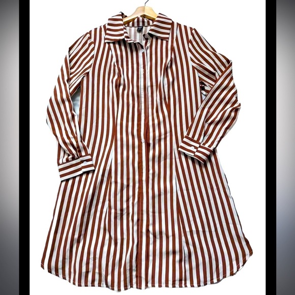 SHEIN Dresses & Skirts - SHEIN Button-up Tunic Dress - Size XL/1X Brown & White Pinstripe